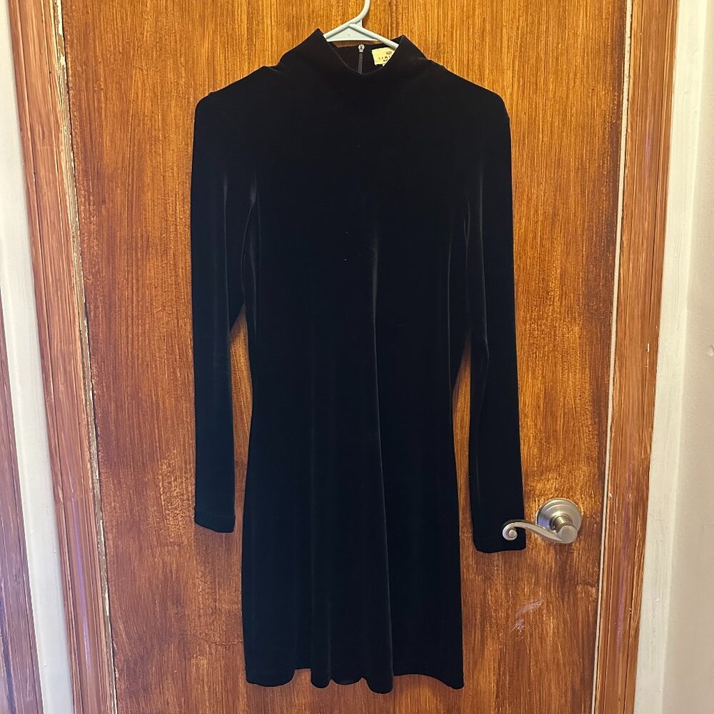 Black Velvet Long Sleeve Velvet Mock Neck Minidress